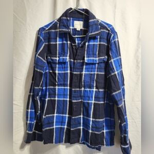 American Eagle Outfitters Blue and Black Plaid Shirt, Size Medium